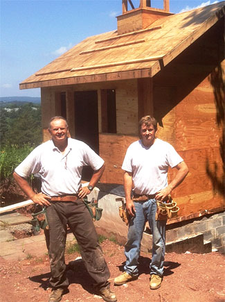 Phil and Dan in fron of potting shed